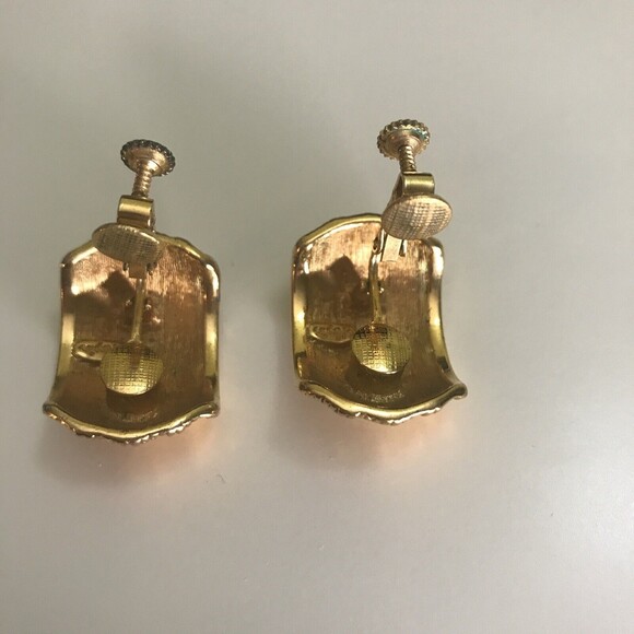Vintage Clip On Earrings Napier Goldtone Screwbacks 1980s Flawed- Heavy‎ tarnish - Picture 6 of 11